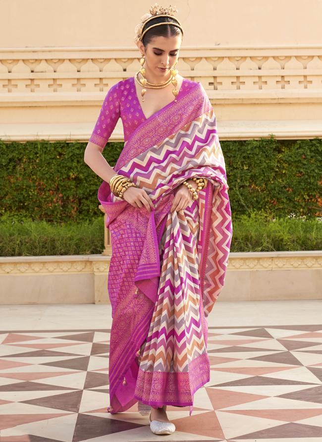 Silk Pink  Casual Wear Printed Saree